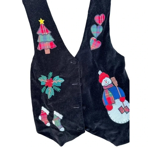 Westbound Petites Women's Black Christmas Cute Snowman Vest Size Petite Small - Picture 6 of 7